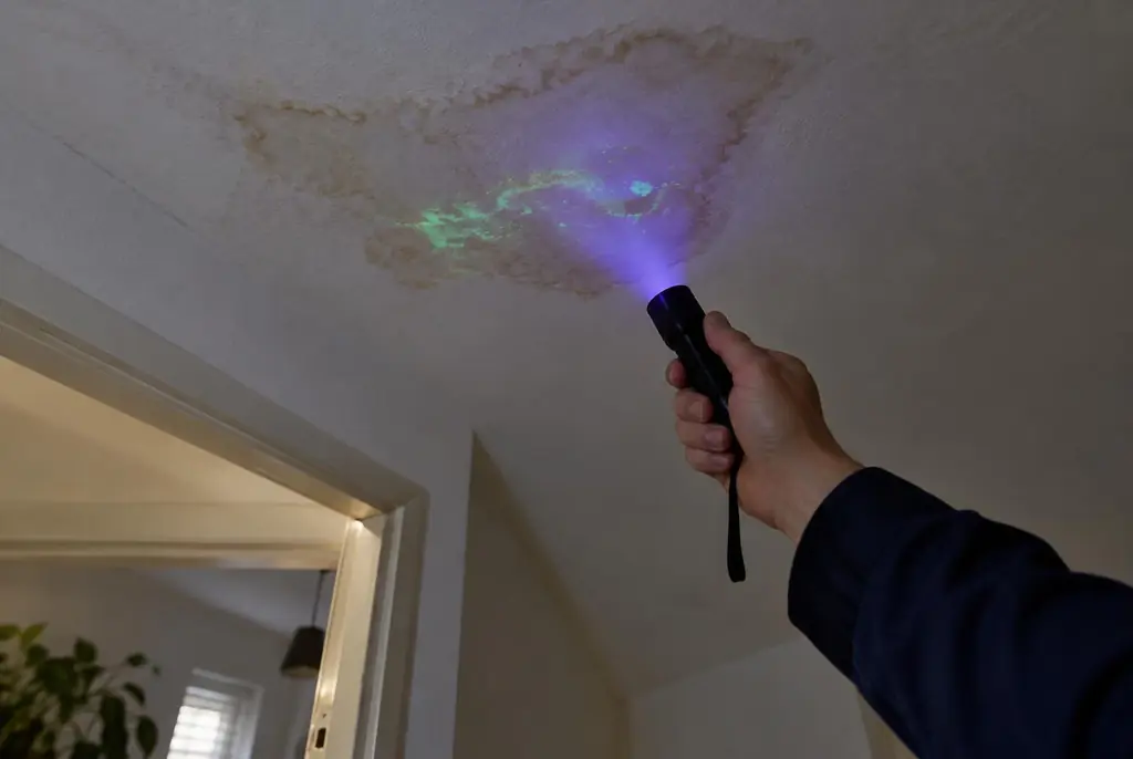 Lekdetectie Boxtel – kleurstof controleren op het plafond met uv-licht