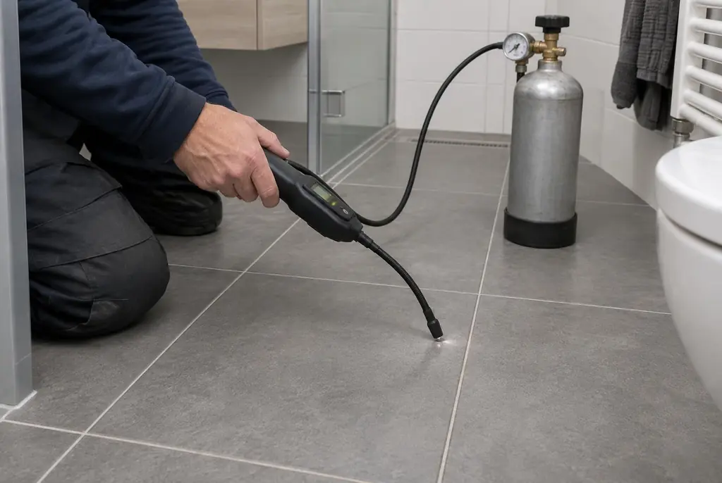Lekdetectie Boxtel – technicus spoort met tracergas een lekkage op in de vloer